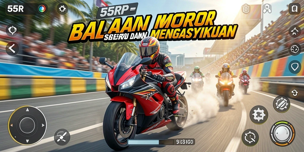 Tampilan permainan 55RP dengan motor balap yang mendebarkan.