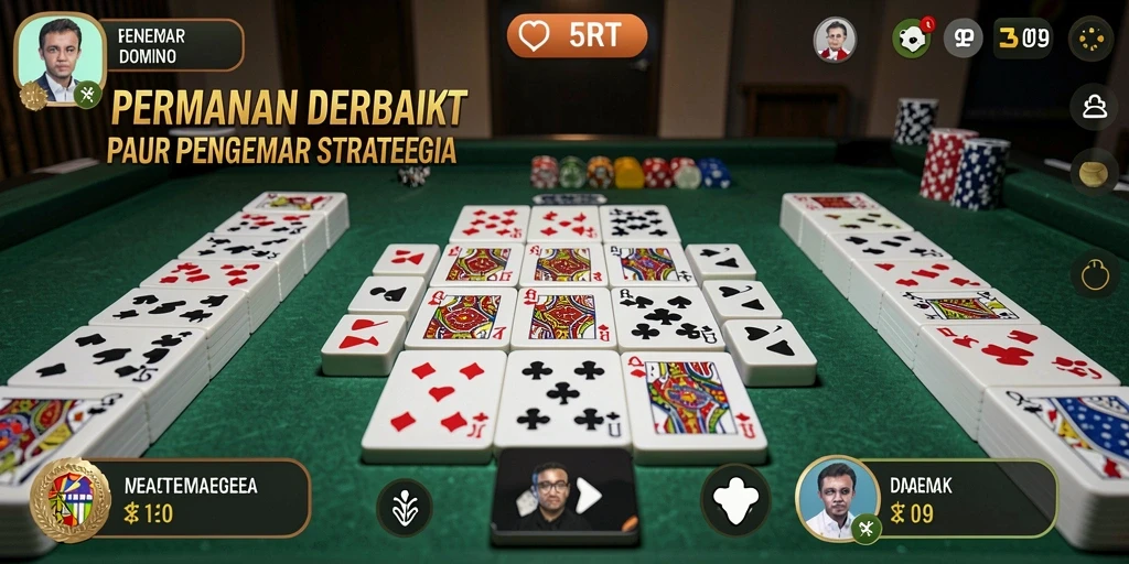 Tampilan gameplay seru dalam aplikasi 5RT, nikmati domino bersama teman.