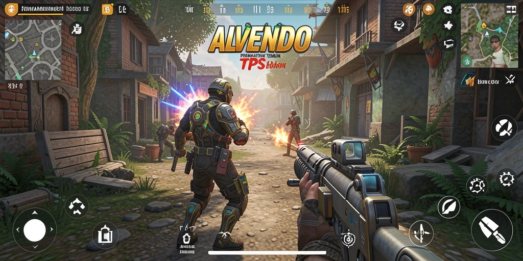 Tampilan gameplay ALVENDO dengan aksi tembak-menembak yang seru.