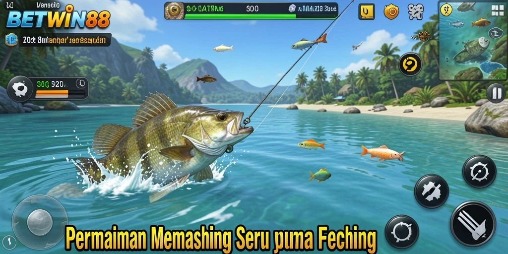Screenshot gameplay BETWIN88 yang menunjukkan aksi memancing yang seru.