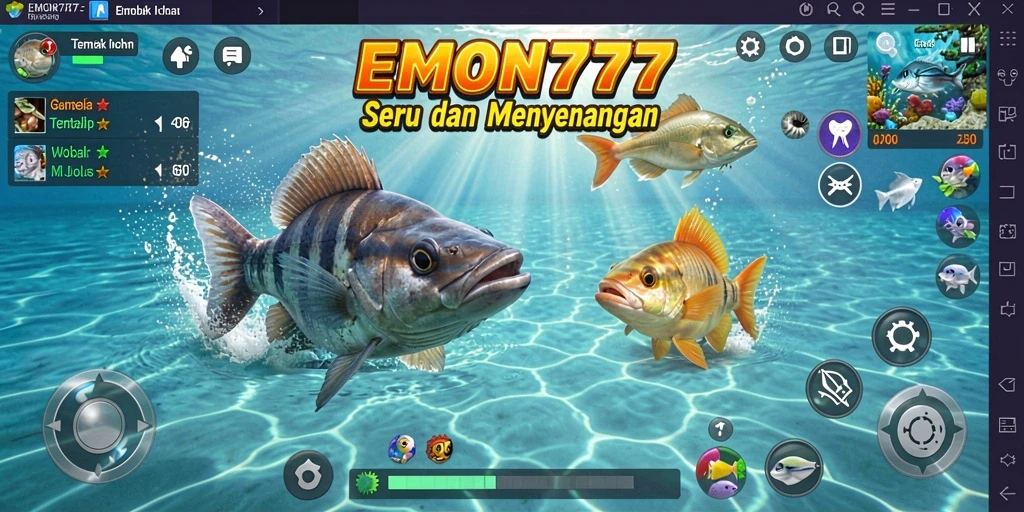 Tampilan gameplay menarik dari EMON777 saat menembak ikan.