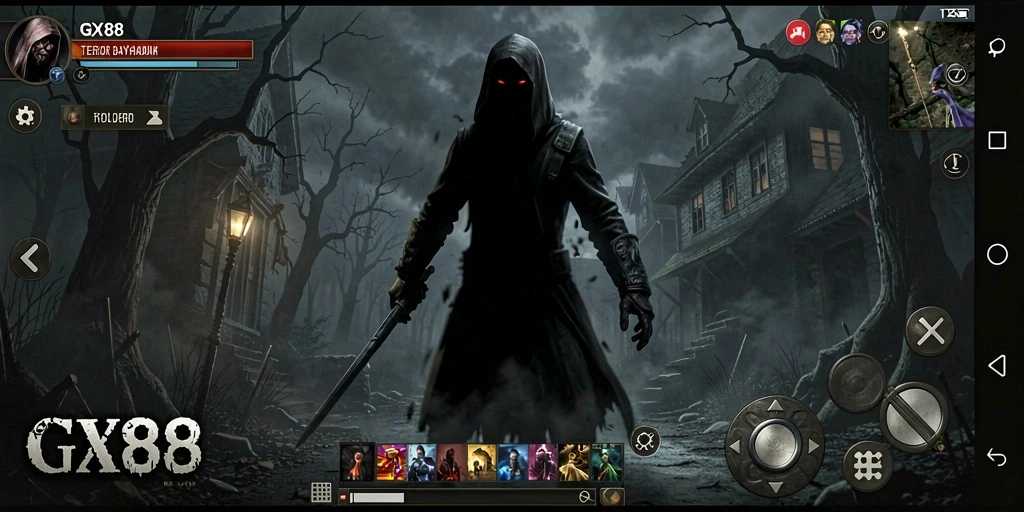 Screenshot gameplay GX88 menampilkan suasana Horror yang mencekam dan menyeramkan.