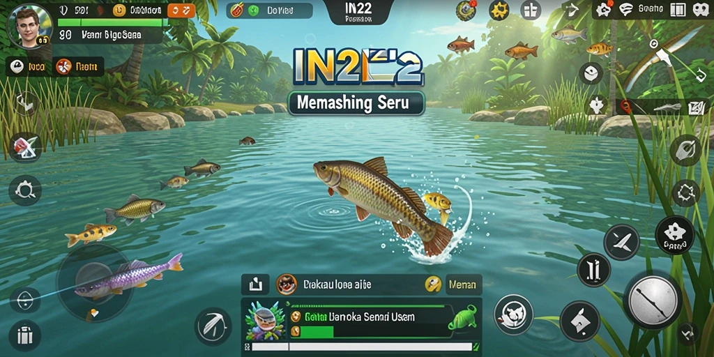 Screenshot menunjukkan aksi memancing seru dalam IN22 dengan grafis yang memukau.
