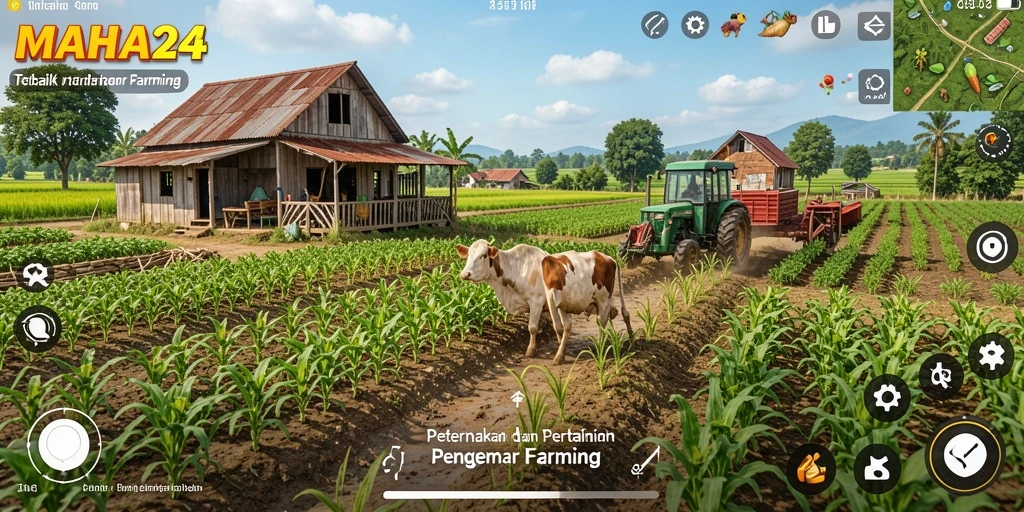 Screenshot utama MAHA24 menunjukkan gameplay bertani yang mendebarkan.