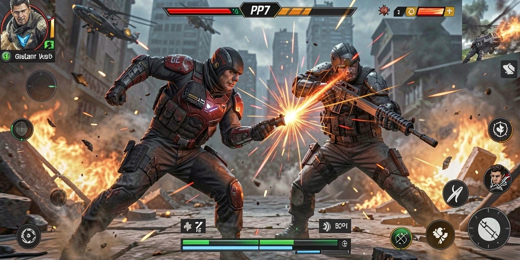 Gameplay PP7 menunjukkan aksi pertarungan yang intens dan mendebarkan.