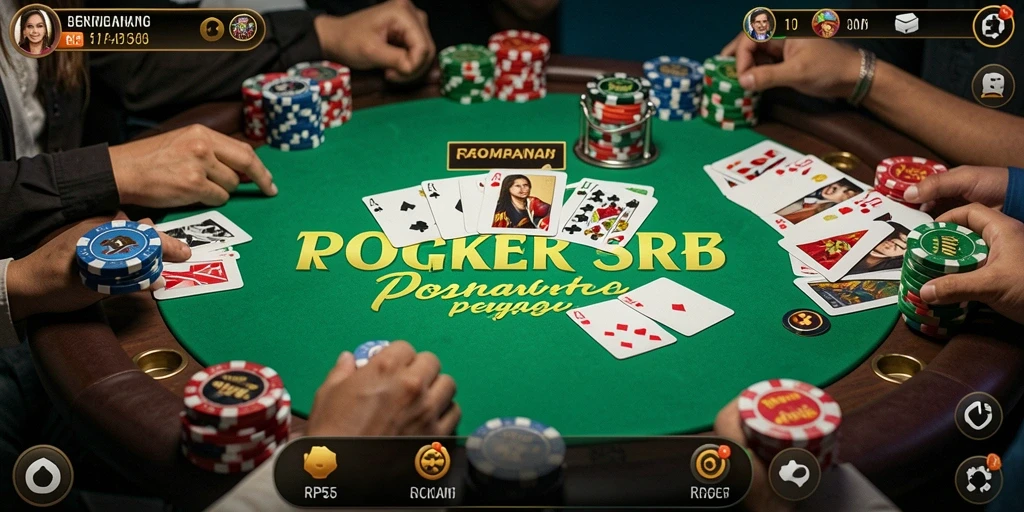 Tampilan gameplay RP55 dengan suasana poker yang mendebarkan.
