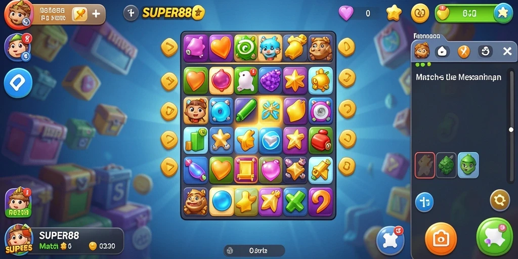 Screenshot gameplay <strong>SUPER88</strong> menampilkan keseruan mencocokkan batu permata.