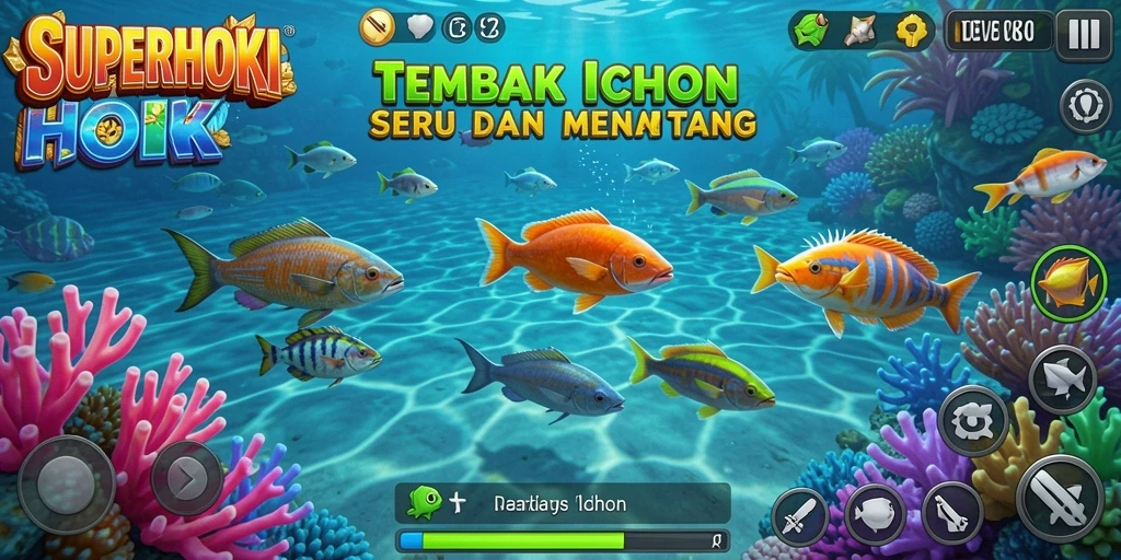 Gameplay menembak ikan yang seru dalam SUPERHOKI.