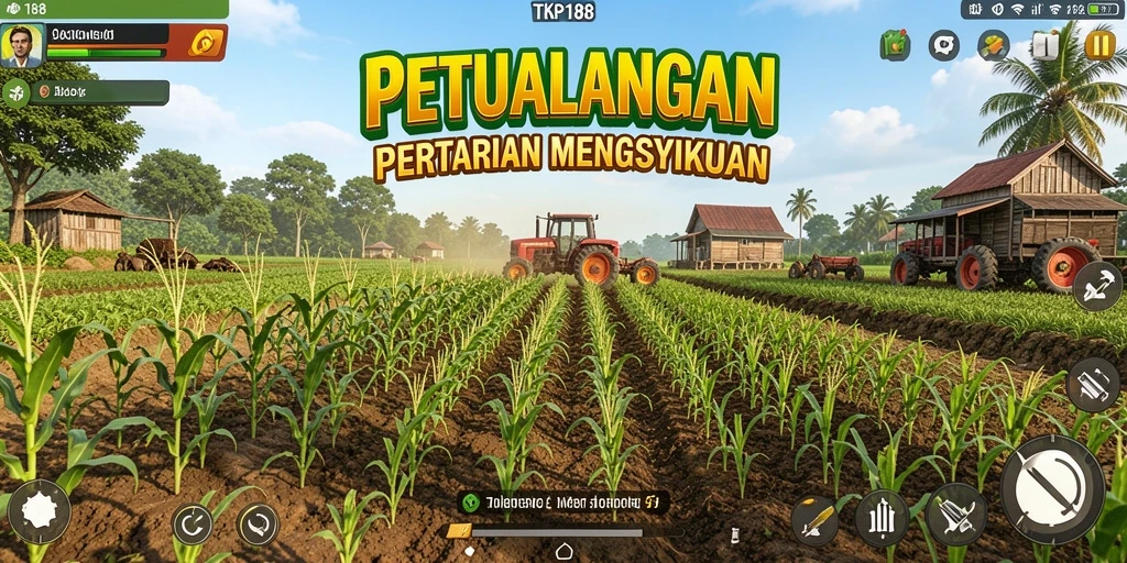 Screenshot gameplay TKP188 menampilkan aktivitas bertani yang seru.