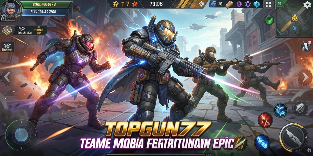 Tampilan gameplay menarik dari game MOBA TOPGUN77.
