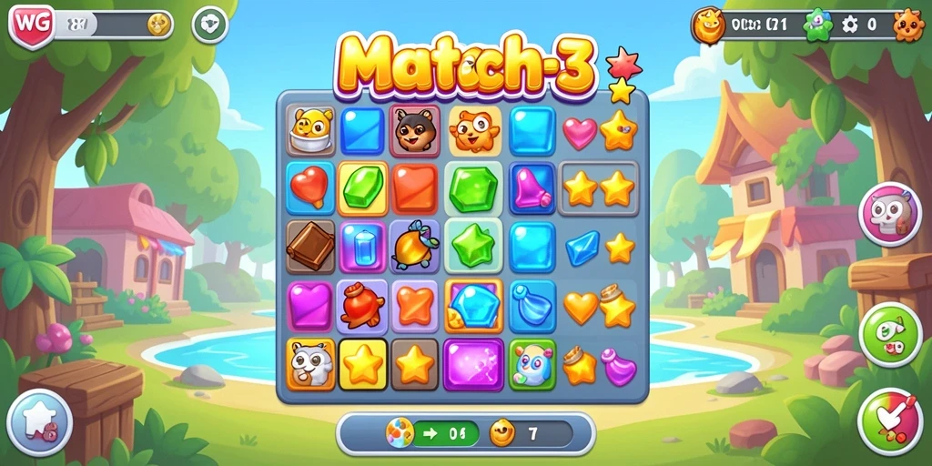 Tampilan permainan WG87 dengan gameplay Match-3 yang menarik.