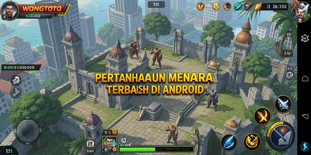 Tampilan gameplay menegangkan dari WONGTOTO dengan menara dan musuh yang beragam.